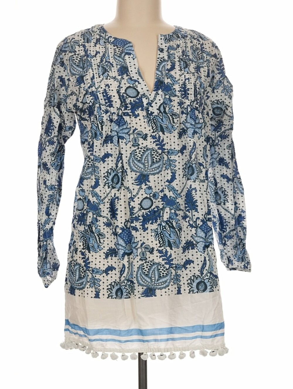 Roberta Roller Rabbit x Gorsuch Blue Floral Print Long Sleeve Tunic Dress, M